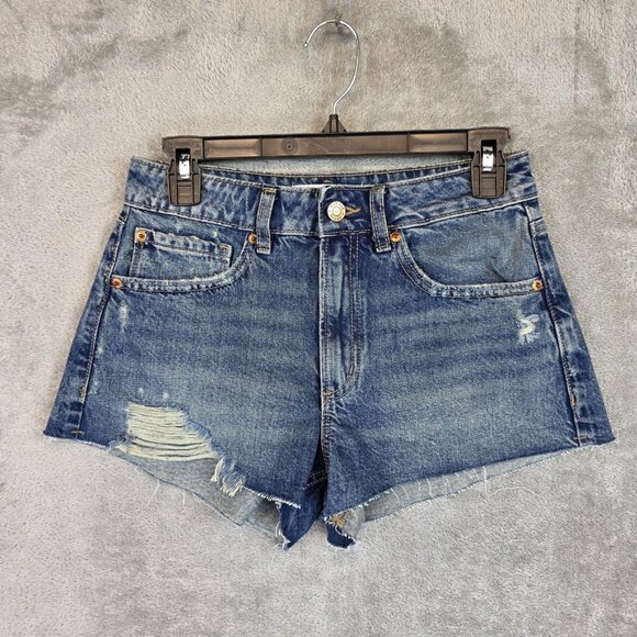 Garage Denim Shorts Womens 26 Blue Festival Distressed Cutoff Raw Hem Frayed - Picture 1 of 11